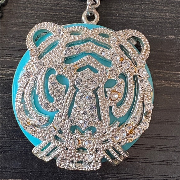 Silver and Blue Tiger Pendant Necklace - Picture 2 of 5